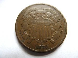 1870 Two 2 Cents Piece F Circulated #600 L2 - Picture 1 of 4