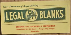 Oregon City Printing & Stationery OR Phone 3864 Vtg Advertising Ink Blotter - Picture 1 of 2