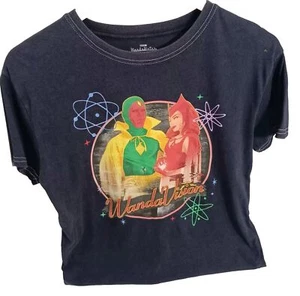 T-shirt donna Marvel Wanda Vision nera crop manica corta taglia media show tv - Foto 1 di 7