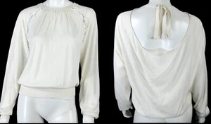 Top CHLOE Blanco Leche Mezcla Seda Tejido Encaje Borde Drapeado Espalda Semi Transparente M - Imagen 1 de 10