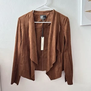 KUT FROM THE KLOTH NEW Carina Faux Suede Drape Moto Jacket Brandy S - Picture 1 of 6