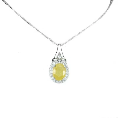 925 Sterling Silver Necklace Oval Yellow Sapphire 9x7mm Gemstone Jewelry 1 - Image 1 of 4