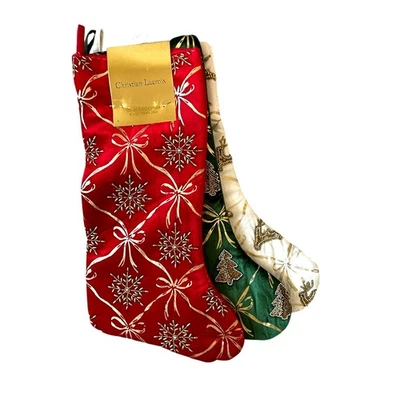 Juego de 3 Medias de Navidad CHRISTIAN LACROIX 22" Rojo Verde Blanco Foto 1 de 4