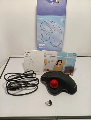 Nulea M501 Wireless Ergonomic Trackball Mouse USB-C Rechargeable Black Red - Image 1 of 2