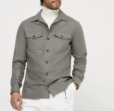 BRUNELLO CUCINELLI 'Sobrecamisa de Franela de Lana Virgen' Verde Salvia Talla XS $1450+ NUEVO Foto 1 de 4