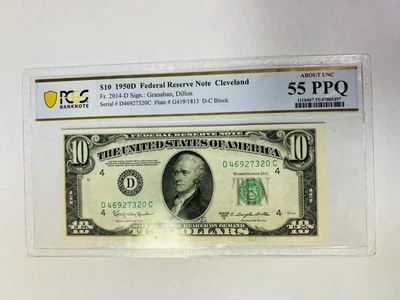 Fr. 2014-D 1950D $10 Federal Reserve Note Cleveland 55 PPQ Sign Granahan Dillon - Image 1 of 2