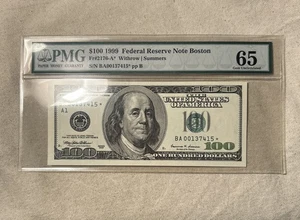 1999 STAR NOTE PMG 65 $100 Federal Reserve Note Bill - Picture 1 of 2