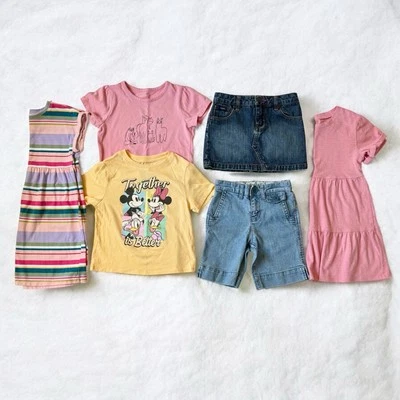 Girls Size 6 Clothes Lot Dress T-shirt Skirt Pink Blue Denim Minnie 6 Pieces EUC - Image 1 of 4