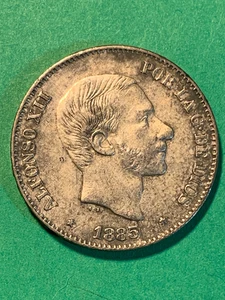 SPAIN PHILIPPINES 50 CENTAVOS 1885 ALFONSO XII XF/AU CONDITION #312 - Picture 1 of 2