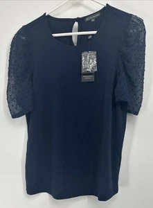 Adrianna Papell Größe Small Top Plissee transparent Clip Punkte Ärmel blau NEU - Bild 1 von 8