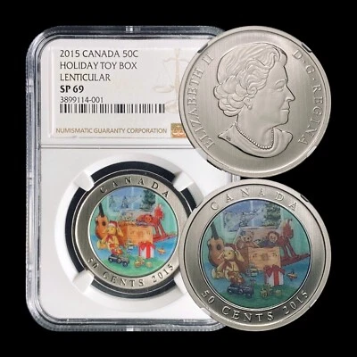 CANADA. 2015, 50 Cents - NGC SP69 - Top Pop 🥇 Holiday Toy Box, 3D, SCARCE - Image 1 of 4