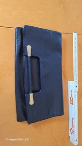 Clutch Handtasche dunkelblau Damen echt Leder Reißverschluss Druckknopf 2 Fächer - Bild 1 von 9