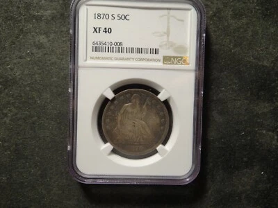 1870-S NGC XF 40 Seated Liberty Half Dollar Premium Coin SLABZ - Image 1 of 4