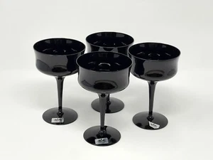 AMERICAN MANOR Ebony Black Vintage MCM Crystal Champagne Coupe Sherbet set Of 4 - Picture 1 of 5