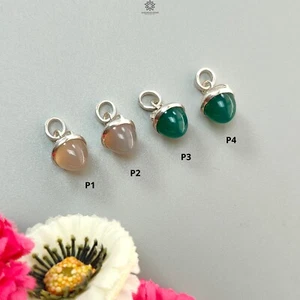 Conjunto colgante de bisel de bala de plata de ley 925 con piedras preciosas de ónix verde gris natural - Imagen 1 de 8