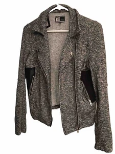 KUT From The Kloth Women's M Moto Jacket TEXTURED Black White Plaid Zippers EXCL - Picture 1 of 4