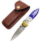 Theboneedge 8in Blade Folding Knife Blue Wood Handle With Bolster
