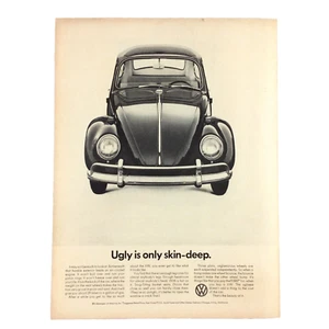 VW Käfer Bug 1966 VINTAGE PRINT AD Volkswagen Auto Ugly Is Skin-Deep Mancave - Bild 1 von 1