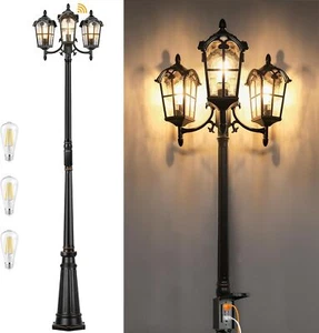 Black Roman Dusk to Dawn Outdoor Lamp Post with GFCI Outlet, Triple Head - Picture 1 of 7