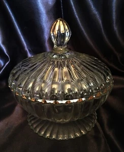 Tazón de caramelo y cubierta vintage Jeannette Glass Hospitality oro 22K nuevo en caja - Imagen 1 de 11