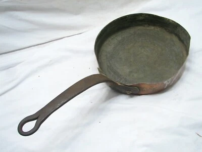 Antique Signed Copper Sauce Pan Wrought Iron Handle Needs Love Cook Pot  - Photo 1/4