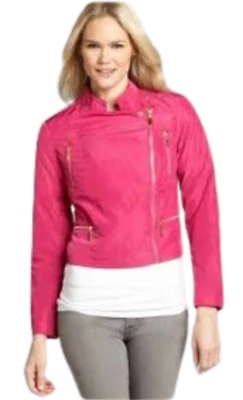 NWT Ellen Tracy Womens M Hot Pink Luxury Light Weight Moto Jacket MSRP $139.50 - Image 1 of 4