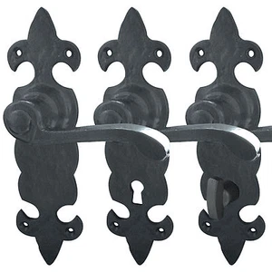 Fleur de Lys Innentürgriffe Sets Hebel auf Backplatte schwarz antik - Bild 1 von 5