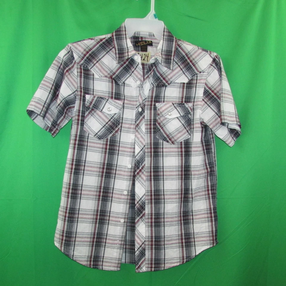 Helix Men's Button Up Shirt. Short Sleeves. Black, Red, White. Size M - Image 1 of 3