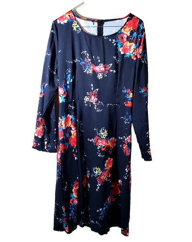 VETEMENTS Abito donna taglia L blu navy floreale vita cuciture schiena zip manica lunga