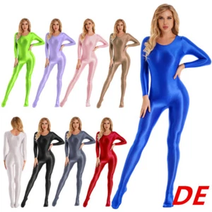 Damen glänzender Jumpsuit Yoga Sport Gymnastik Trikot seidiger Stretch Overalls - Picture 1 of 101