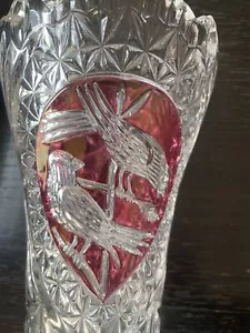 Jarrón De Colección Hofbauer Byrdes 8 1/8" Alemán Plomo Cristal Transparente Pájaro Rojo Diente de Sierra Gif - Imagen 1 de 24