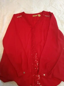 Womens Blouse Large Red Sparkle Valarie Stevens - Picture 1 of 6