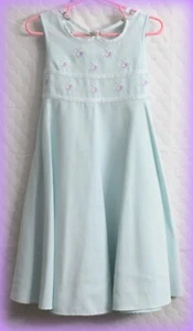 Bonnie Jean Girls 4 Beautiful Aqua Dress with Purple Roses Zip & Tie *EUC* - Picture 1 of 4
