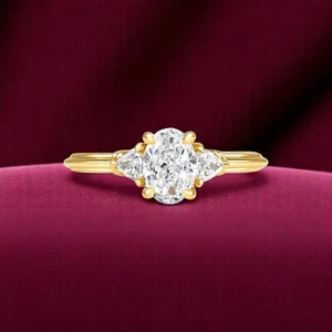 IGI GIA Lab Grown Diamond Engagement Ring 1.25 Carat Oval Cut 18K Yellow Gold - Picture 1 of 10
