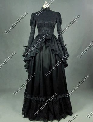Gothic Victorian Black Mourning Dress Morticia Addam Witch Halloween Costume 324 - Image 1 of 4