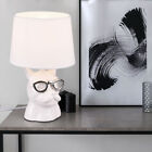 Tischleuchte Leselampe Schlafzimmerleuchte Hund Brille Textil Keramik H 29 cm