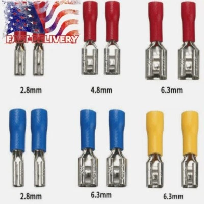 2.8 4.8 6.3mm Wire Crimp Connectors Pre-Insulated Female Male Spade Terminals US - Image 1 of 4