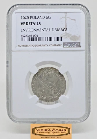 1625 Poland Silver 6G, NGC VF Details Environmental Damage - #B29967 Cover