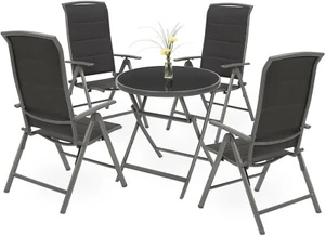 Balkonmöbel Set 5 teilig Gartenmöbel Alu Sitzgruppe Bistrotisch Klapptisch Glas - Bild 1 von 48