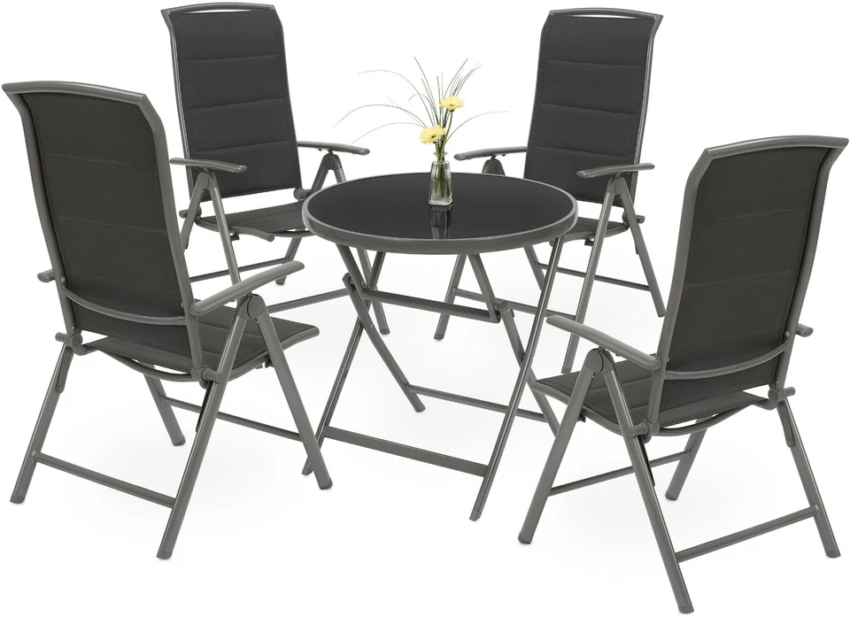 Balkonmöbel Set 5 teilig Gartenmöbel Alu Sitzgruppe Bistrotisch Klapptisch Glas - Bild 1 von 4
