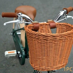 1x Retro Bike Basket Wicker Woven Bicycle Front Basket Handlebar Storage Basket - Picture 1 of 8