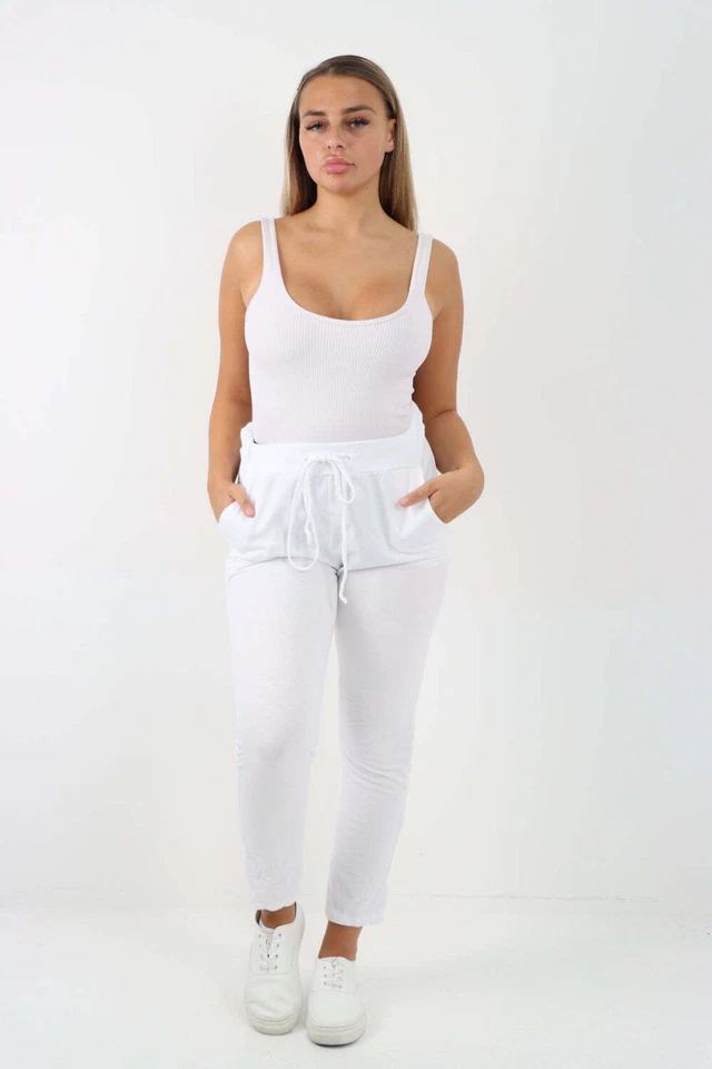 Womens Italian Magic Jogger Pant Ladies Casual Stretch Plain Drawstring Trousers - Image 1 of 1