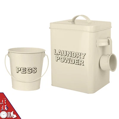 3pc Cream Storage Container Set Laundry Detergent Box with Scoop and Pegs Bucket - Image 1 of 4