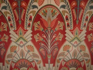 Art Deco Festival Garnet Red Plush Velvet Fabric Curtain Upholstery Cushion - Picture 1 of 20
