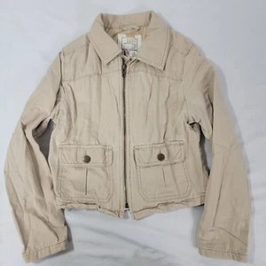 Gap Girl's Khaki Beige Zip Up Long Sleeve Jacket Coat Size 10 / Large 2 Pockets - Picture 1 of 6
