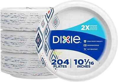 DIXIE ELECTRIC Dixie Large Paper Plates, 10 Inch, 204 Count, 2X Stronger, Microwave-Safe, Soak