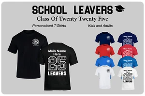 Personalised School Leavers T-Shirts Class Year 2024 Kids Adults Hoodies Names - Picture 1 of 9