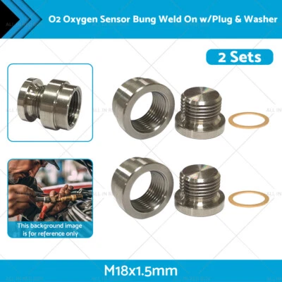 2 SETS O2 Oxygen Sensor Bung Weld On w/Plug & Washer M18x1.5mm - image 1 of 4