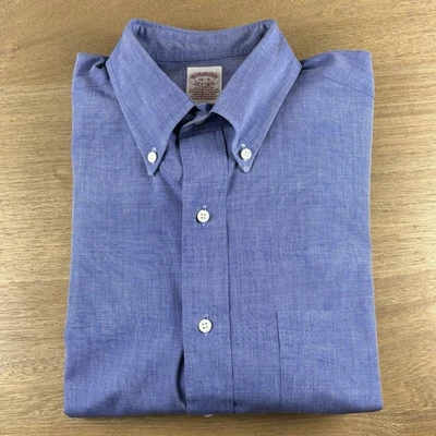 Винтажные мужские Brooks Brothers однотонные синие оксфордские хлопковые на пуговицах OCBD L (16-6) - Изображение 1 из 4