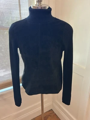 Yansi Fugel Sweater Womens Size M Black Pig Suede Front Knit Mix Turtle Neck - Image 1 of 4